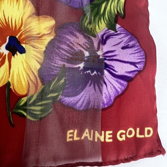 Vintage ELAINE GOLD Scarf Red Floral Poly Chiffon Rectangle Scarf 11"x 52" - Picture 2 of 10